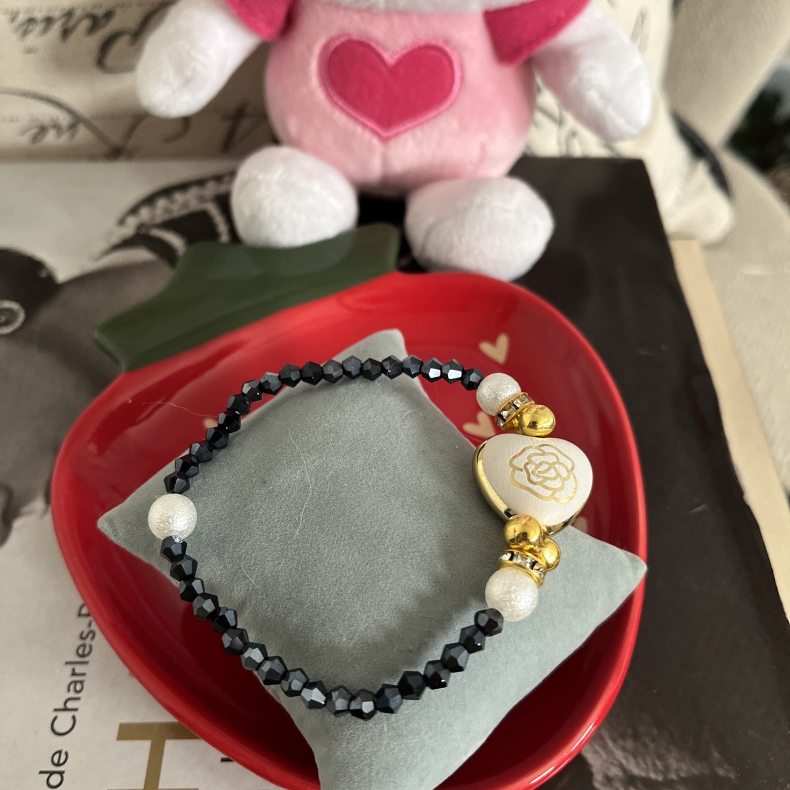 New Custom Handcrafted Luxury Bracelet Upcycled Jewelry “WHT GOLD CAMELIA”CUTE