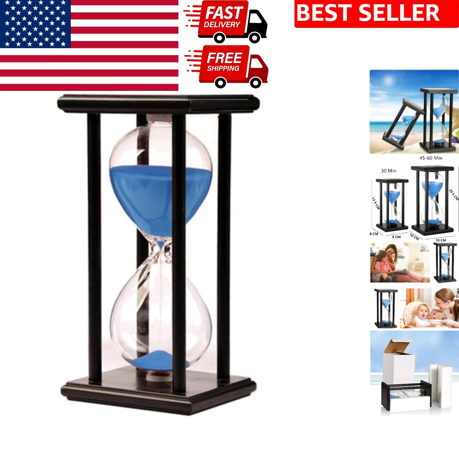 60-Minute Wooden Sand Timer - Elegant Hourglass for Decor & Timing