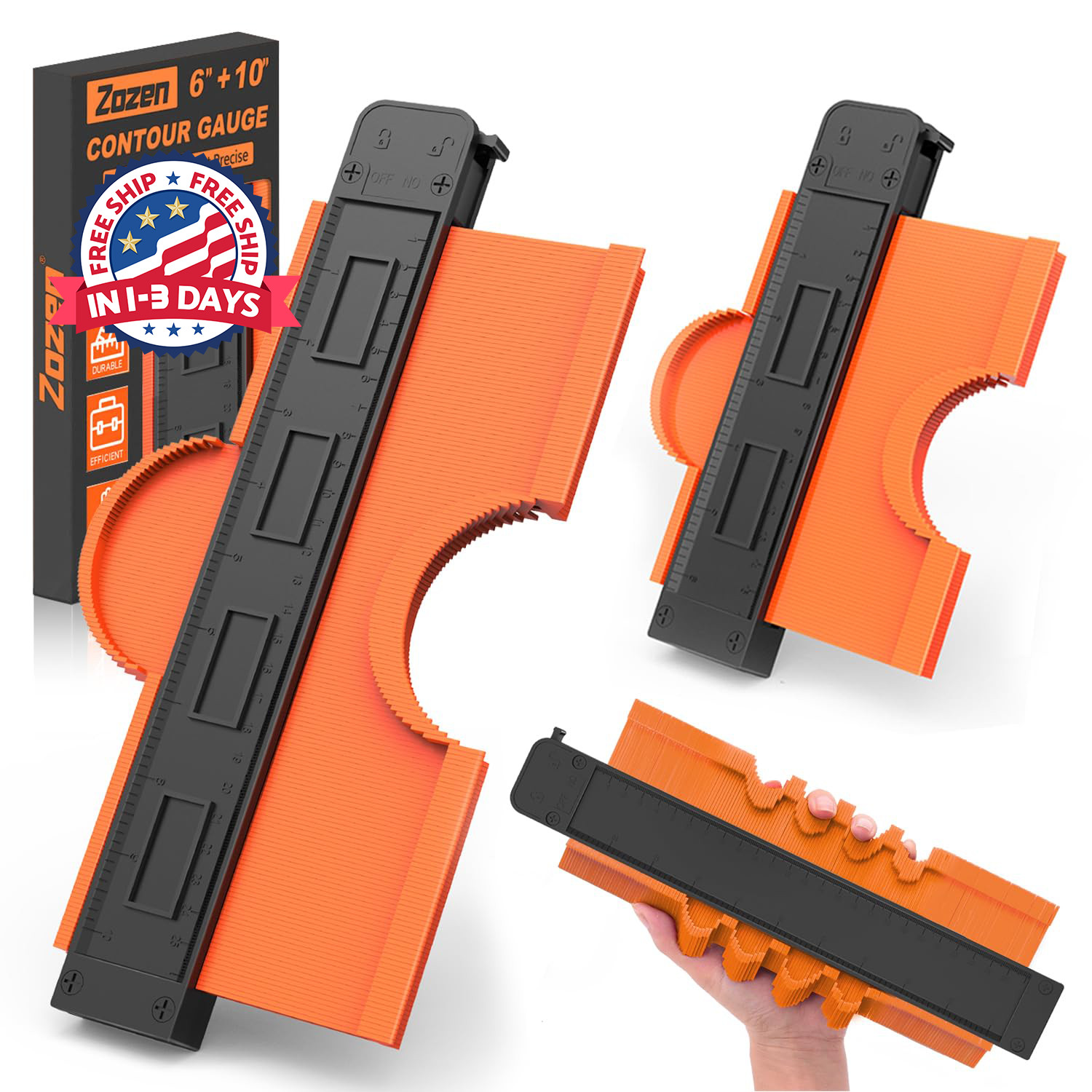 2 Pack Duplicador de perfiles de calibre de contorno de 10'' y 6'' con bloqueo