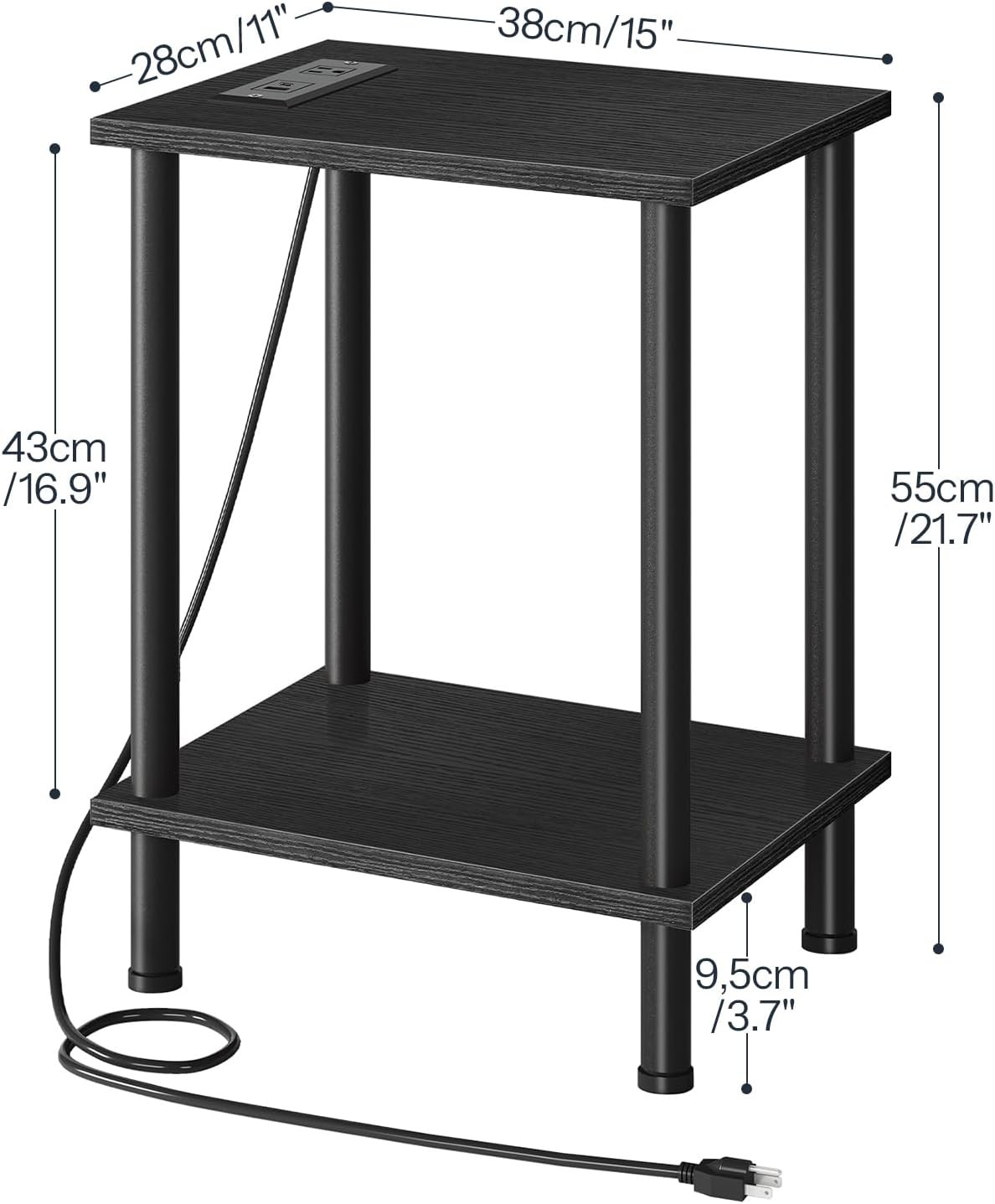 Side Table W/ Charging Station End Table W/ USB Port & Outlets Nightstand W/