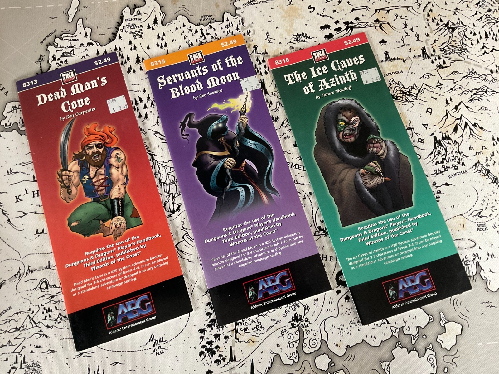 AEG d20 rpg lot DEAD MAN'S COVE, Ice Caves of Azinth, SERVANTS BLOOD MOON new PB