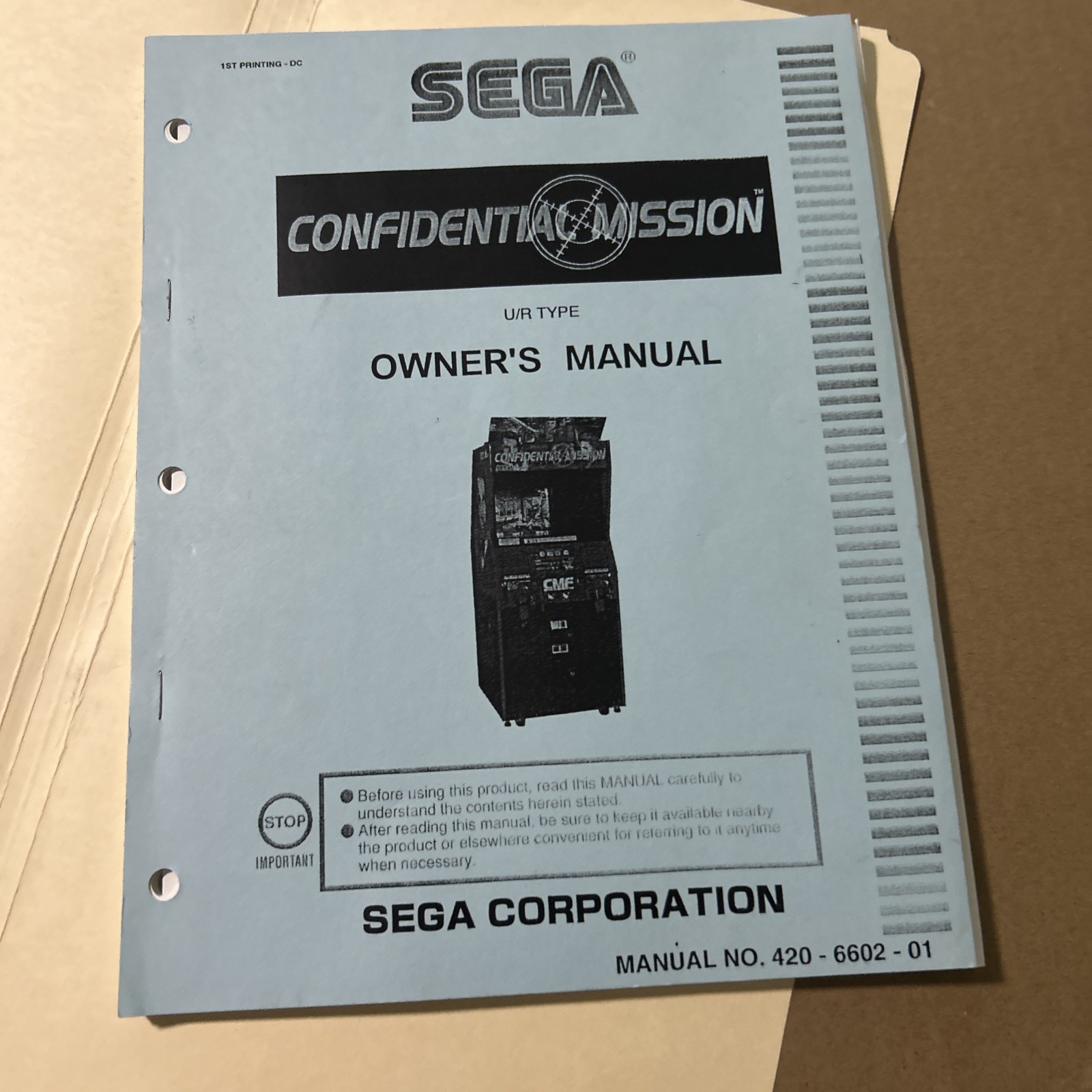 Original Factory Sega Confidential Mission arcade video game owners manual