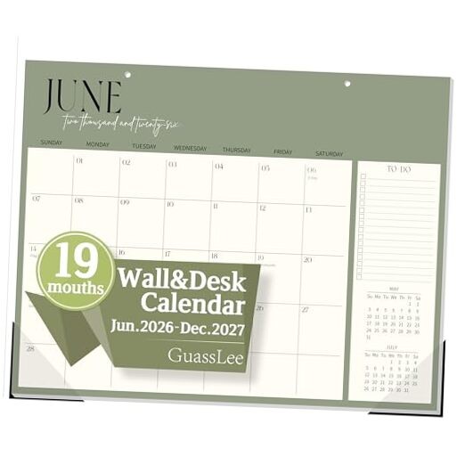Desk Calendar 2026-2027(Jun. 2026 - Dec. 2027), 19 14"x11" Jun Green 19month