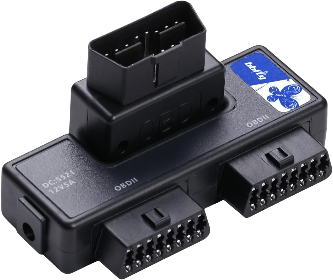 OBDII Splitter with Rotatable Male Port, bbfly-B33 1 to 2 Black