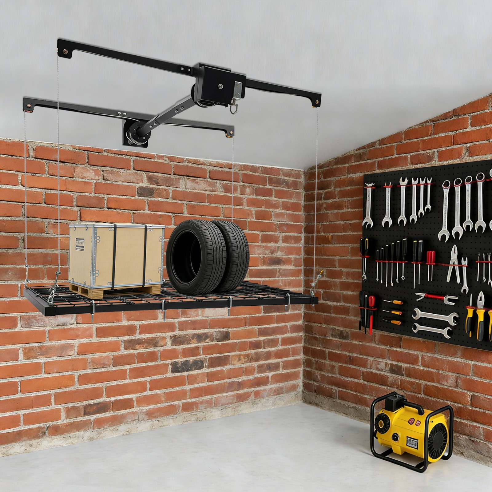 Overhead Adjustable Height Garage Lifting Storage Steel Rack Organization Unit