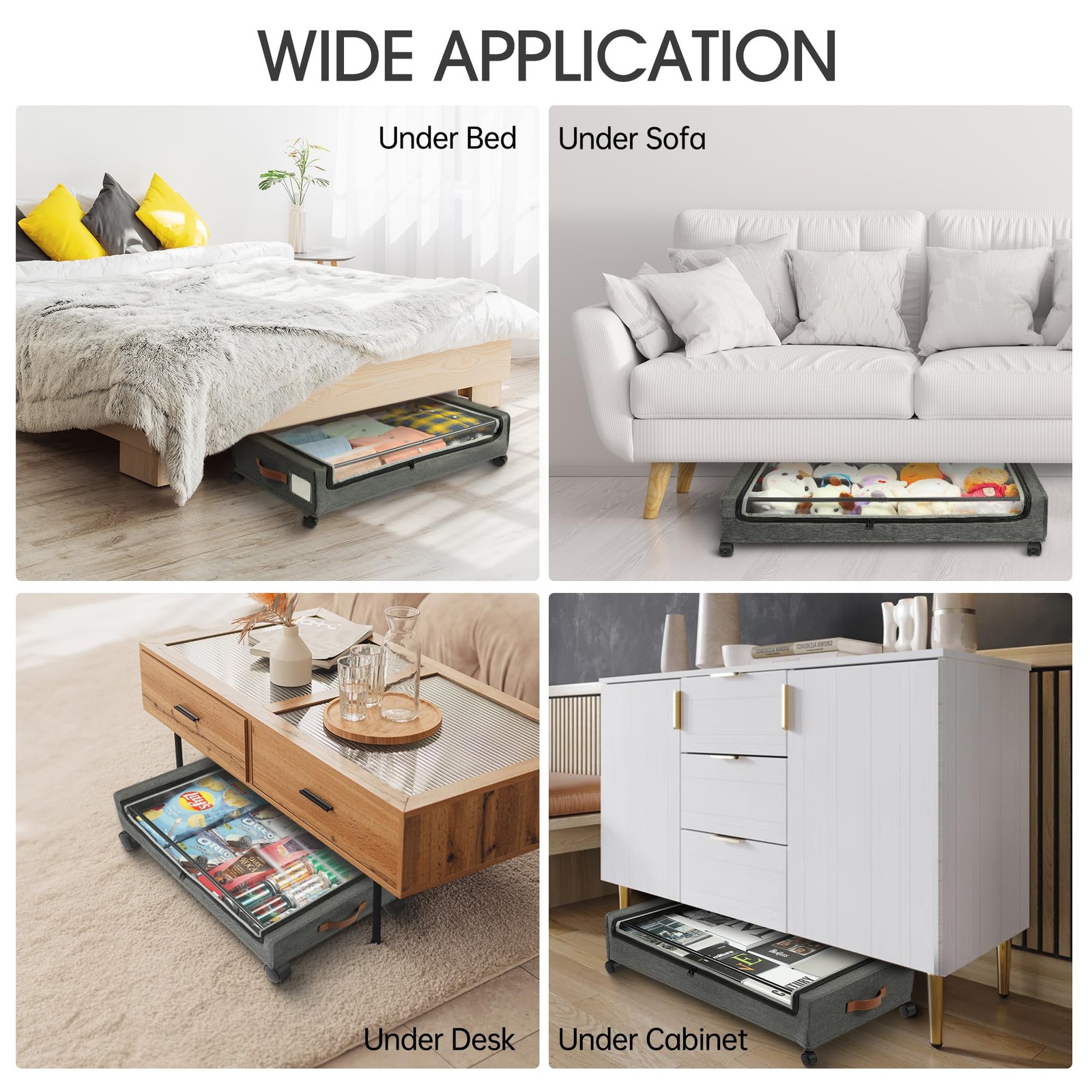 Under Bed Storage with Wheels, 2Pack Large(2pack), Grey