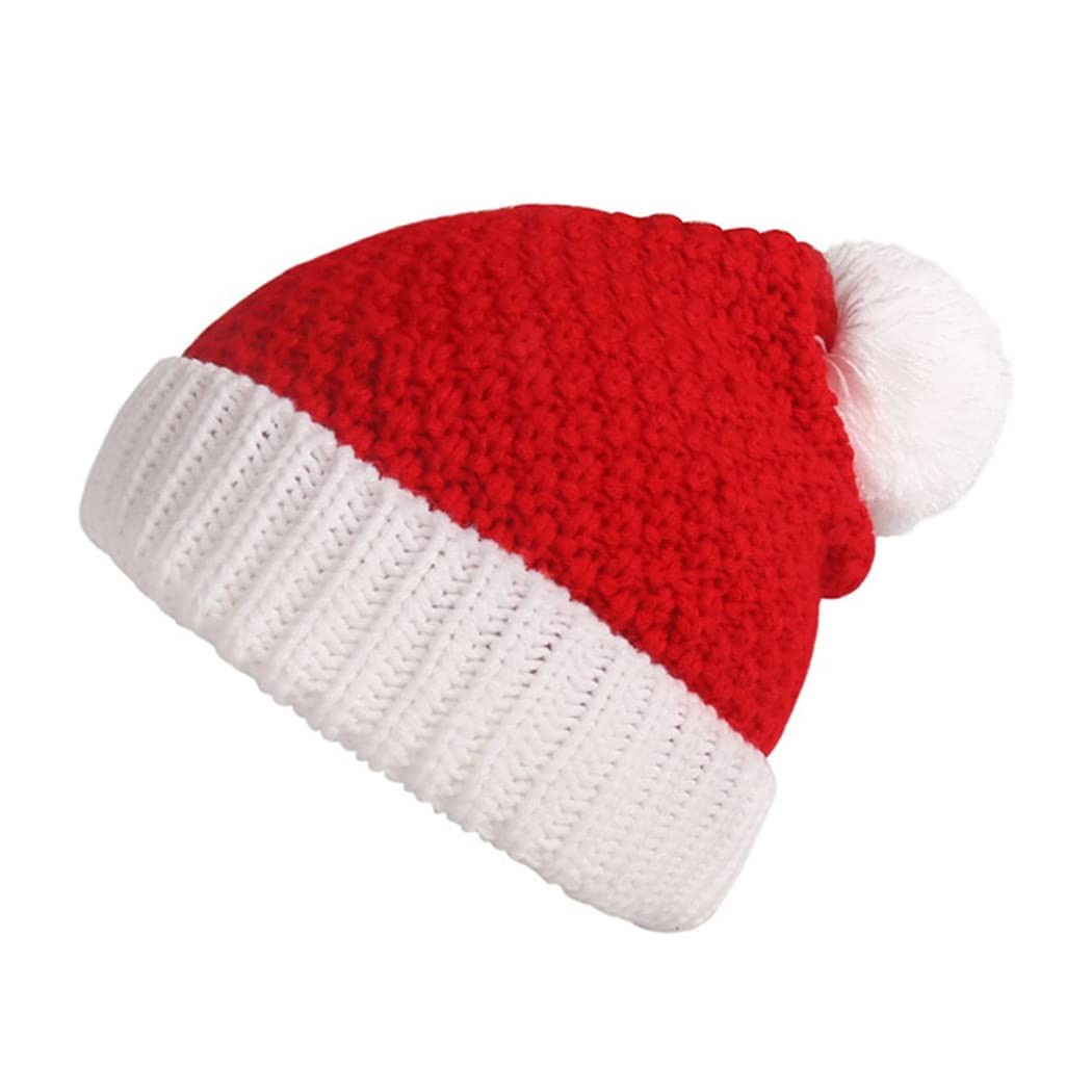 Christmas Hat Cable Knitted Santa Hat Xmas Holiday Hats Crochet Beanie Pom Po...