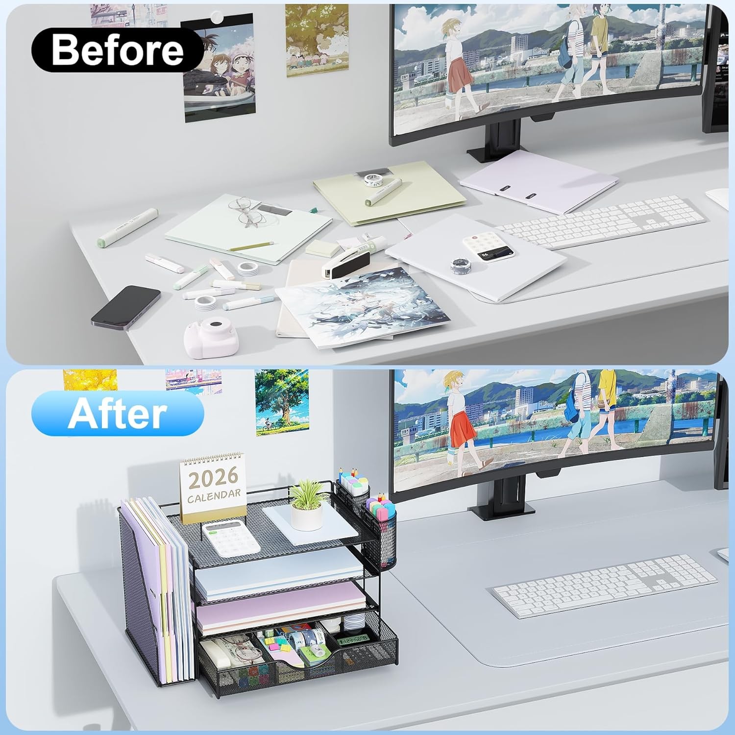 Desk Organizers & Accessories W/ File Holder 4-Tier for Desk Accessories
