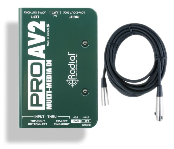 Radial PRO AV2 PROAV2 Direct Box Stereo RCA DI w/ Mic Cable