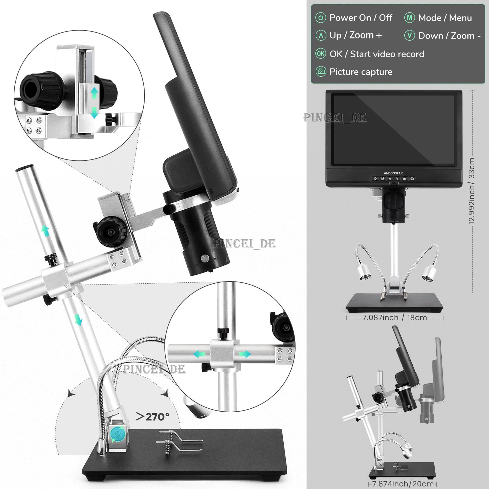 Andonstar AD249-M WIth LCD Screen Digital Microscope for Electronics Soldering