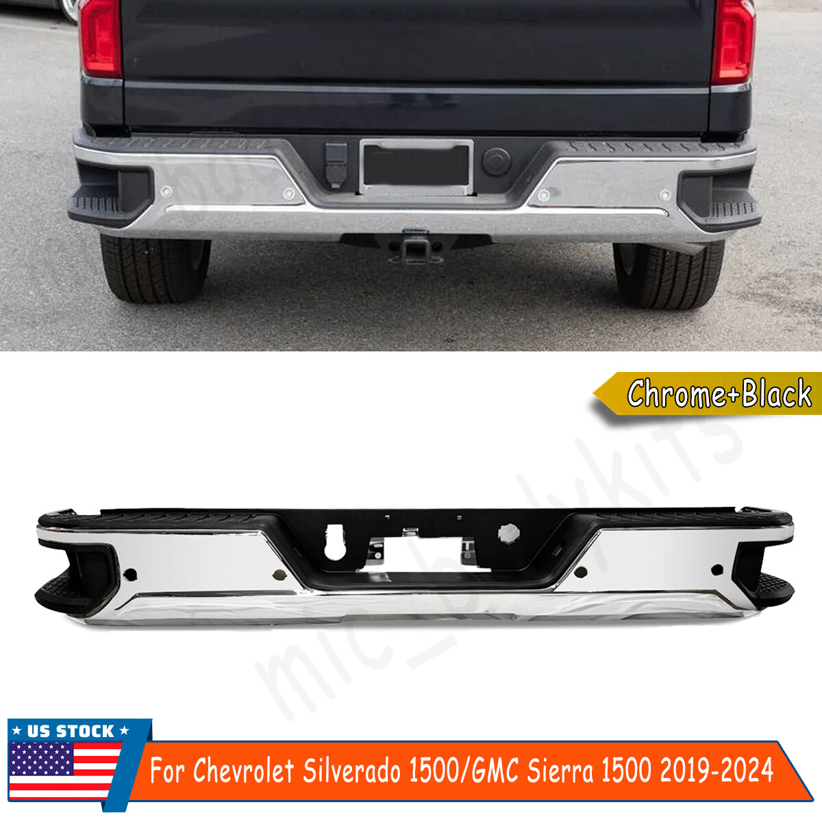 For 2019-2024 Sierra Silverado 1500 Complete Rear Step Bumper Assembly Chrome