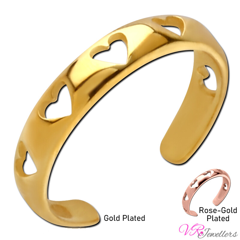 Gold Plated Toe Ring Heart Rose Gold Plated Surgical Steel Adjustable Toe Ring