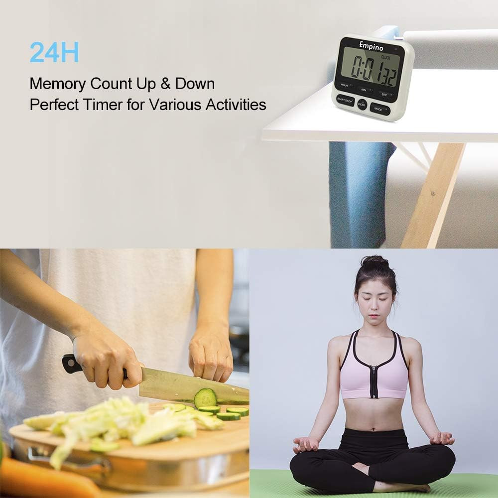 Digital Kitchen Timer, Cooking Timer, 12-Hour Display Clock, Large Display, Stro