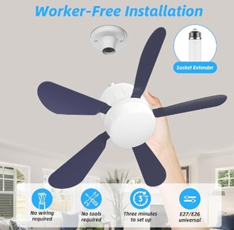 Socket Ceiling Fan Light with Remote: Ceiling Fans with Lights APP Control 3-Spe