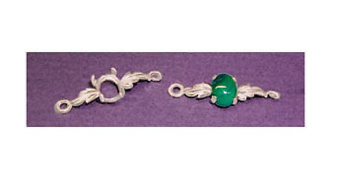 10x8mm Oval Cab Leaf Sterling Silver Pre-Notched Bracelet Link Setting