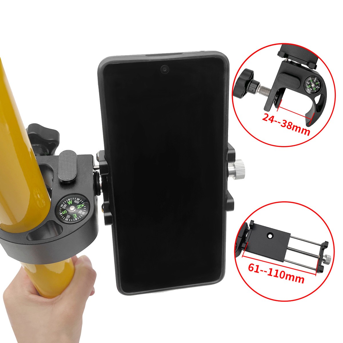 Upgraded Pole Clamp & Compass Holder Bracket Cradle For Phone Data Collector GPS