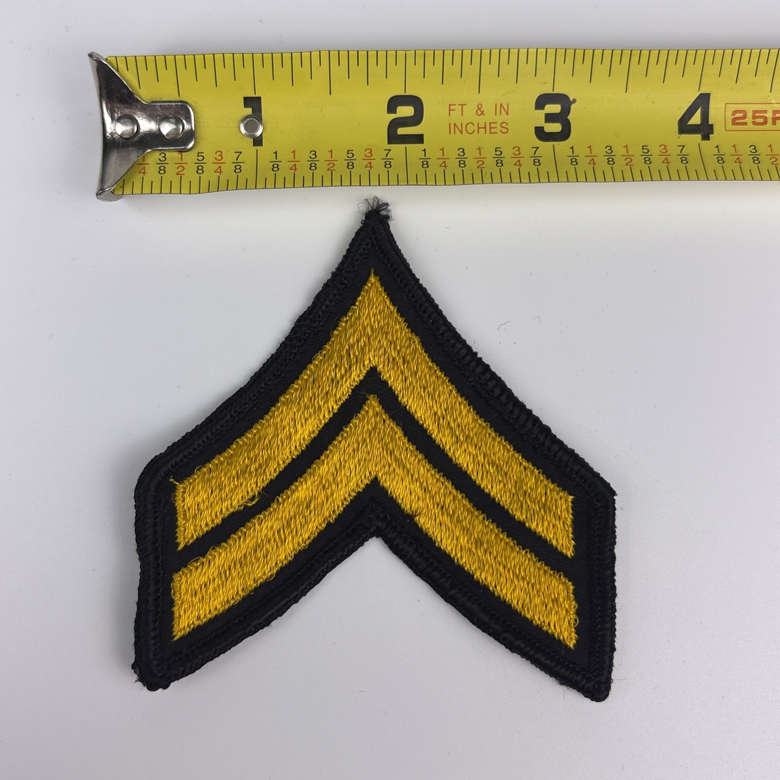 U.S. Military Army Corporal Rank Patch Insignia Chevron Merrowed Black Yellow X1