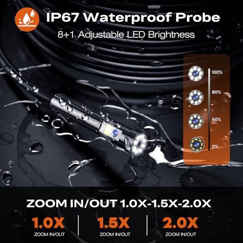 Dual Lens 1920P HD Borescope Camera 4.3" Inspect with Light for Pipe Wire