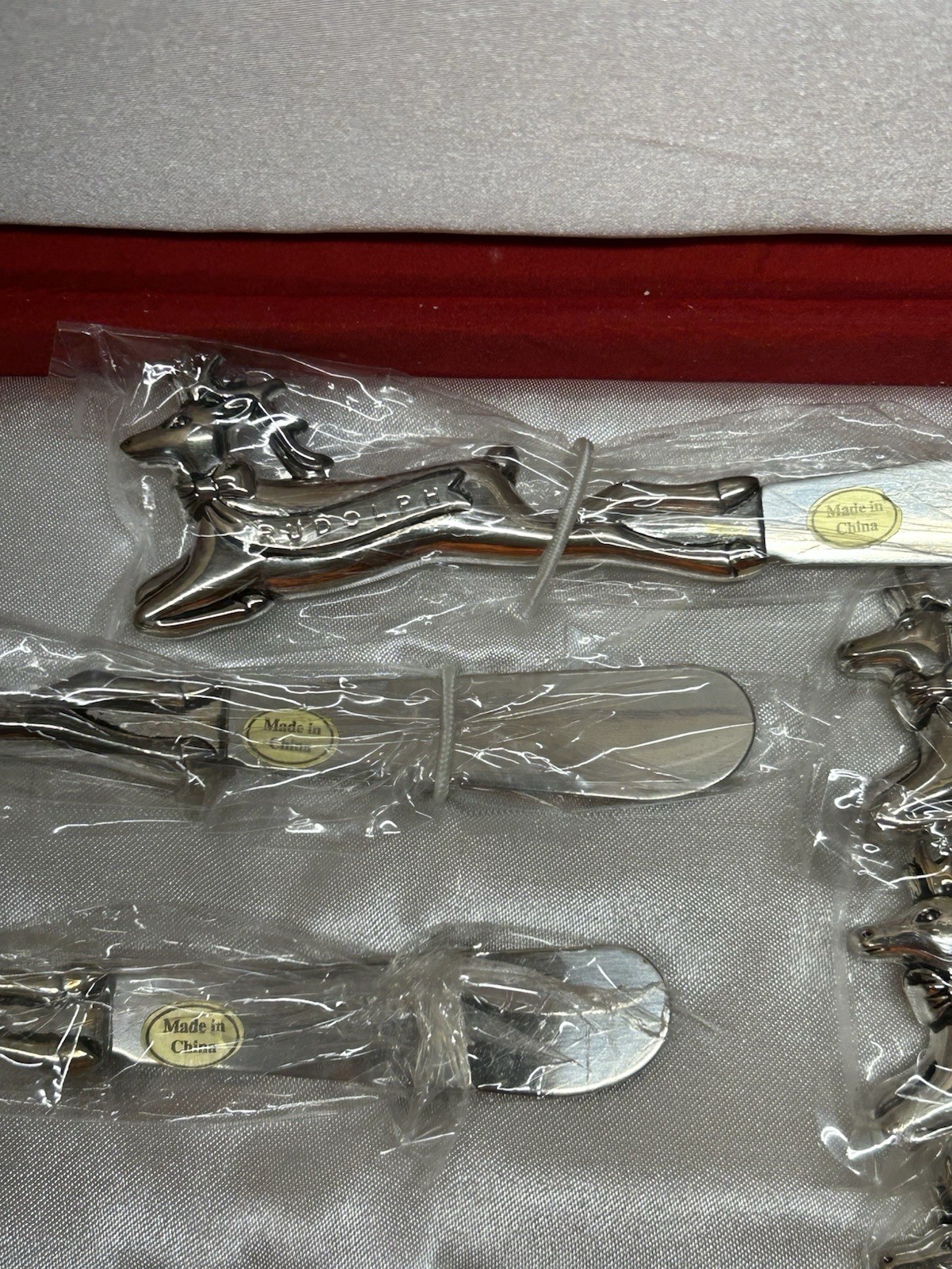 Set of 9 Neiman Marcus Engraved Santas Reindeer Pate/Cheese Knives