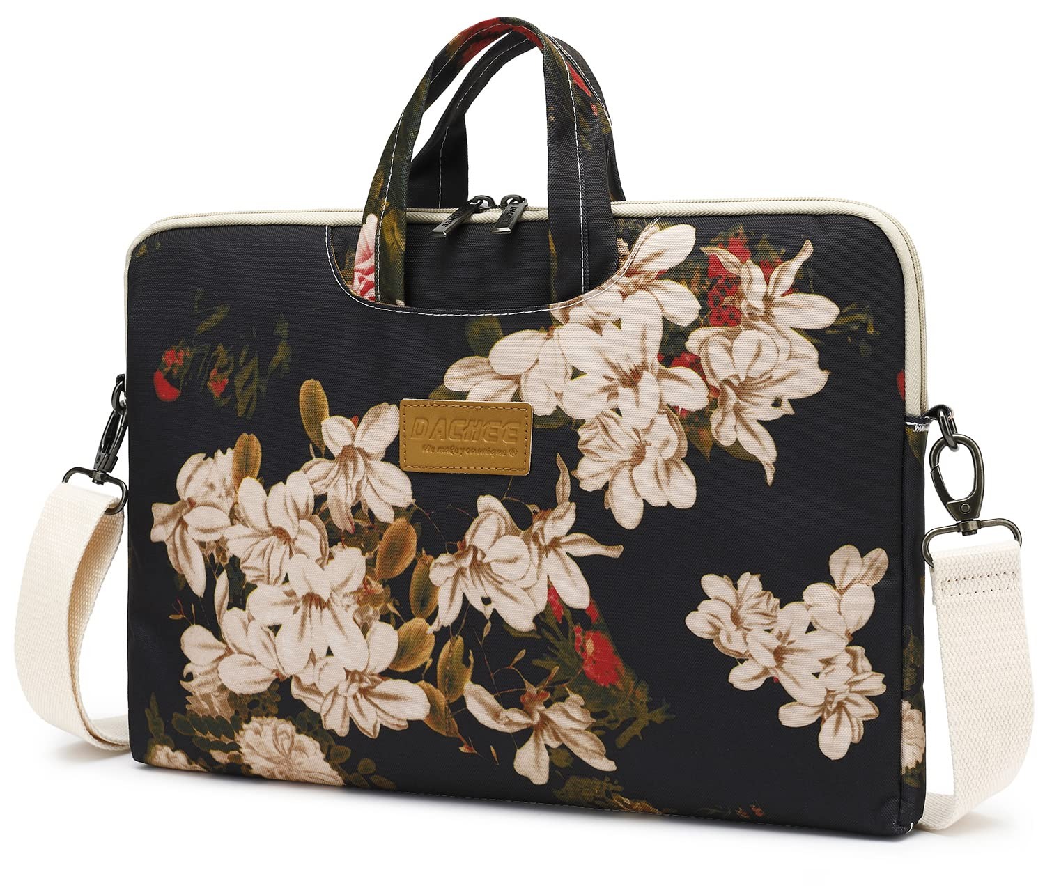 Black Peony Patten Waterproof Shoulder Messenger Bag Case Sleeve for 14 Inch ...