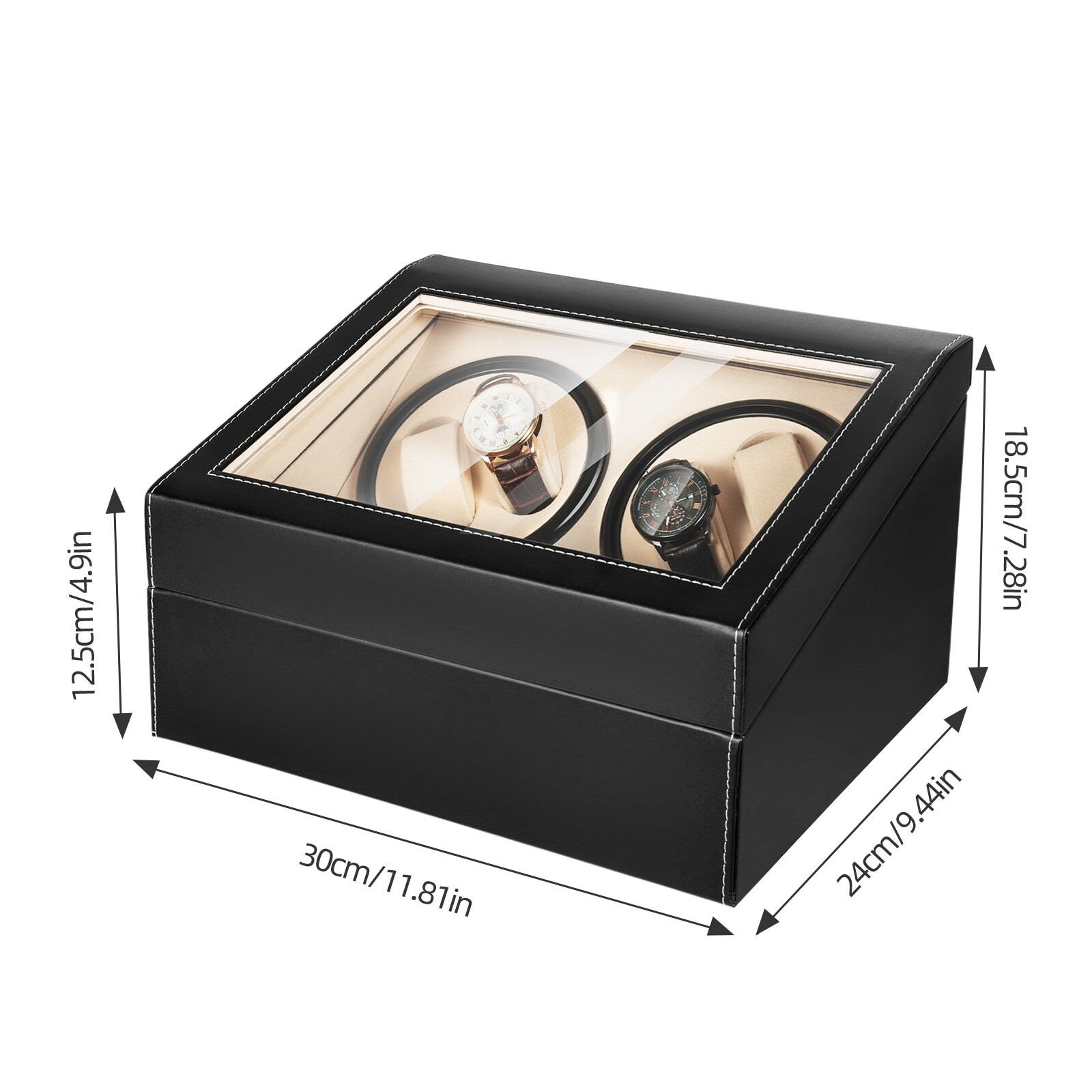 4+6 Automatic Rotation Watch Winder Leather Storage Case Display Box For Gift US