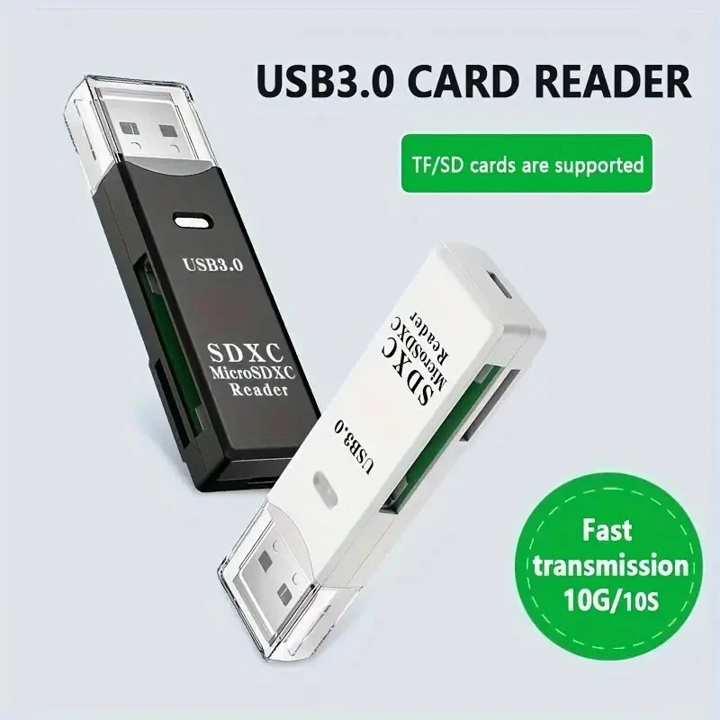 High-Speed USB 3.0/2.0 2-in-1 Memory Card Reader for SD & TF Cards