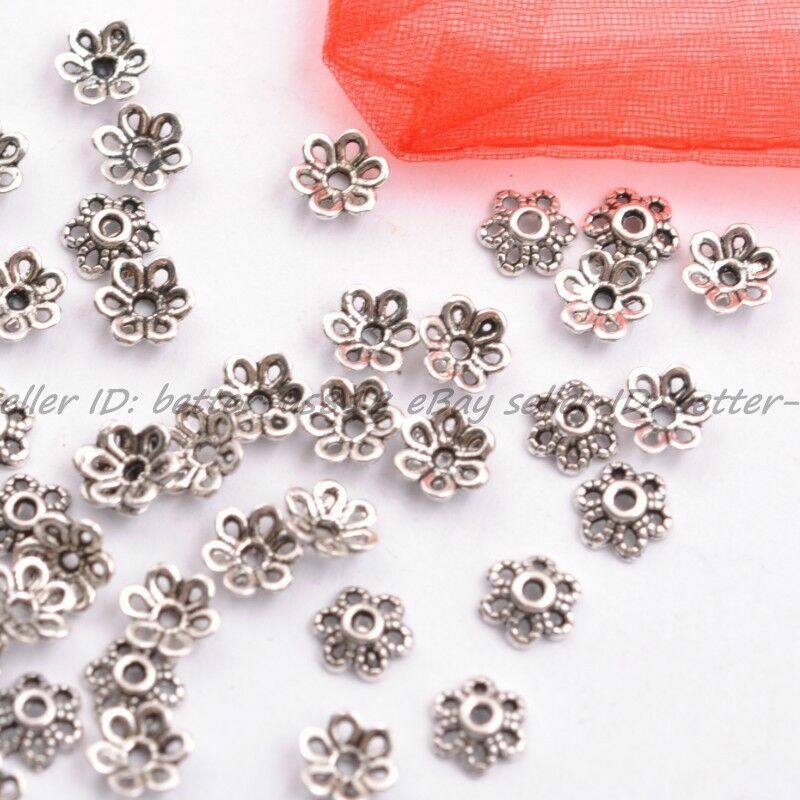 200Pcs Tibetan Silver Metal Flower Loose Spacer Beads Caps 6MM A3012