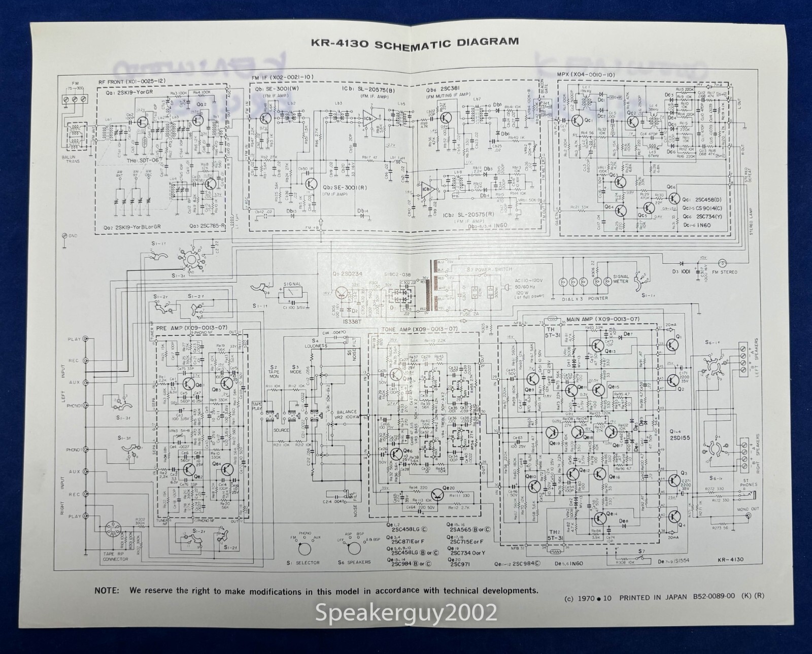 Original Kenwood KR-4130 Receiver Foldout Schematic