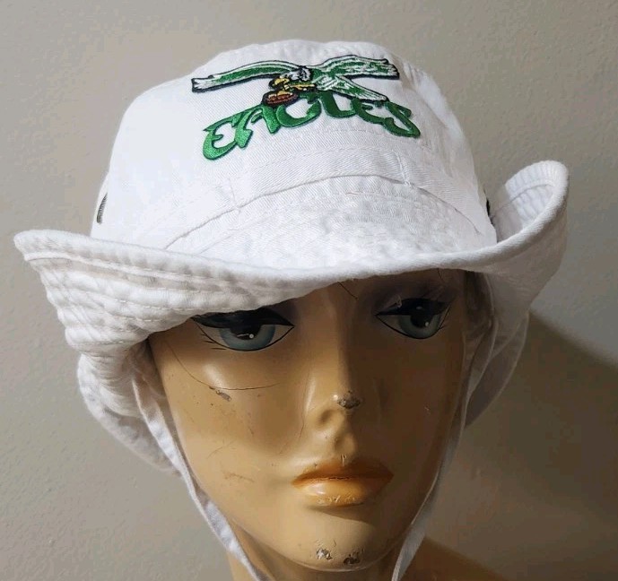 Philadelphia Eagles Throwback White Boonie Hat Side Snaps Up & Chin Strap