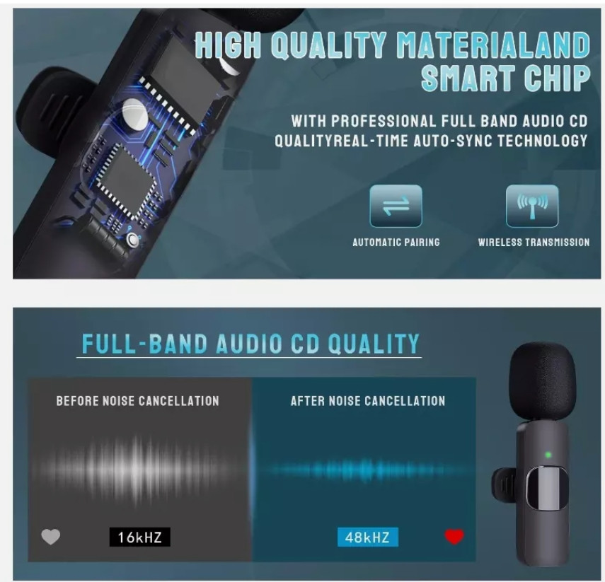 Lavalier Microphone Wireless Audio Video Recording Mini Mic For iphone lighting