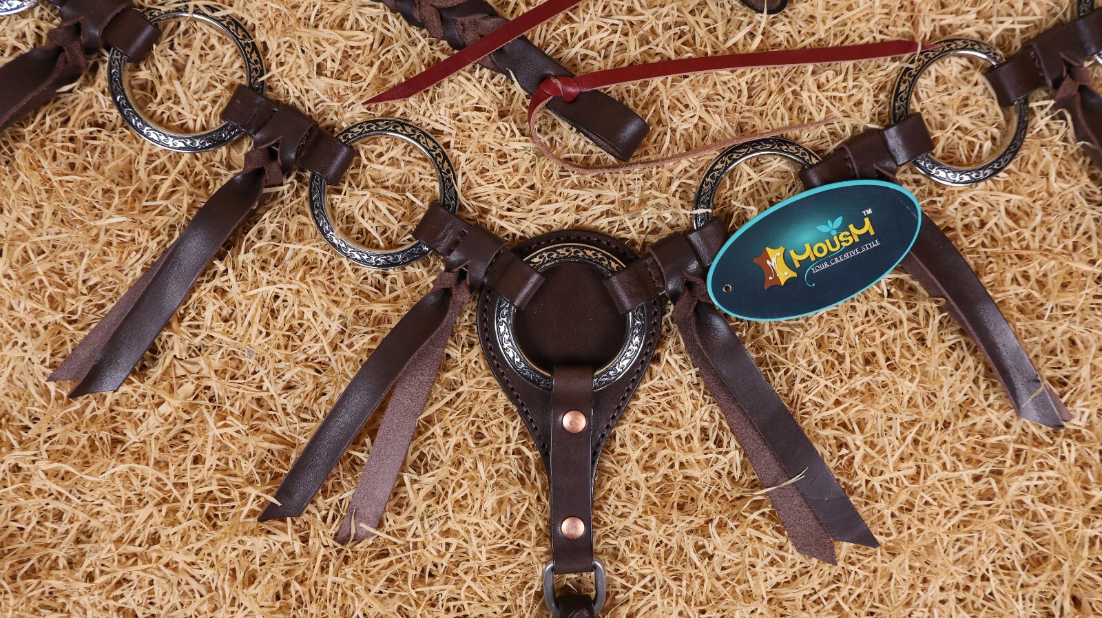 MOUSM Ring One Ear Headstall & Breast Collar Tack Set - Metallic Brown Leather