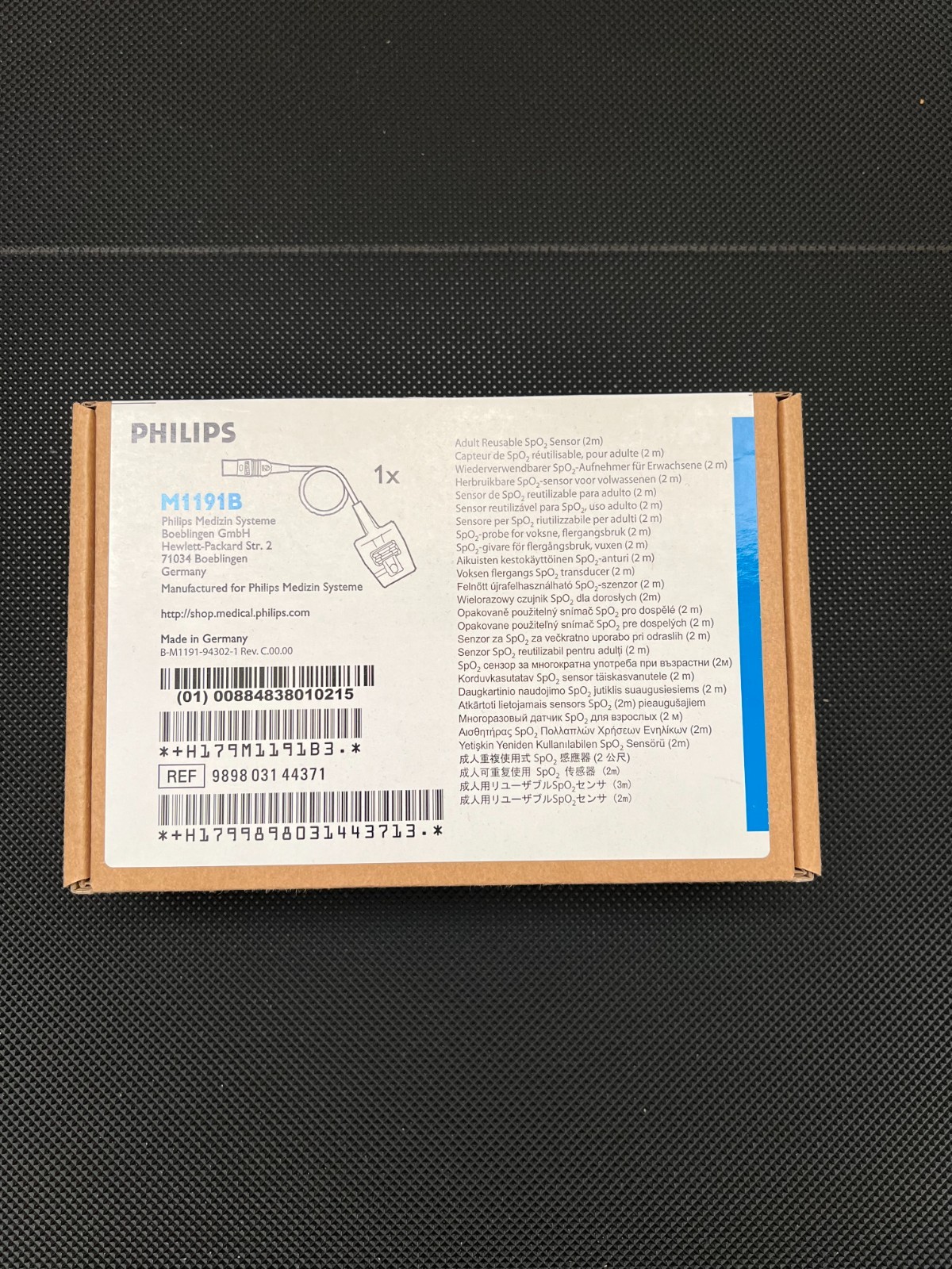 PHILIPS ADULT REUSABLE SPO2 SENSOR (2m) M1191B NEW IN THE BOX