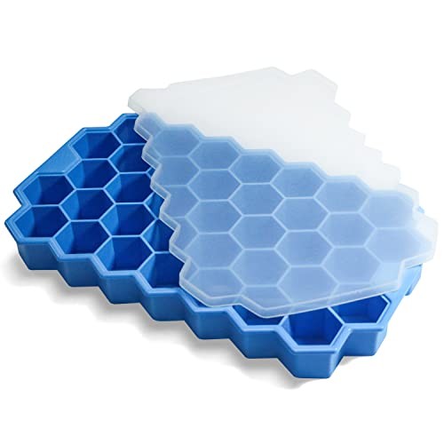 Ice Cube Trays for Freezer with Lid-37 Grid Silicone for Small Ice 1 Pack Blue