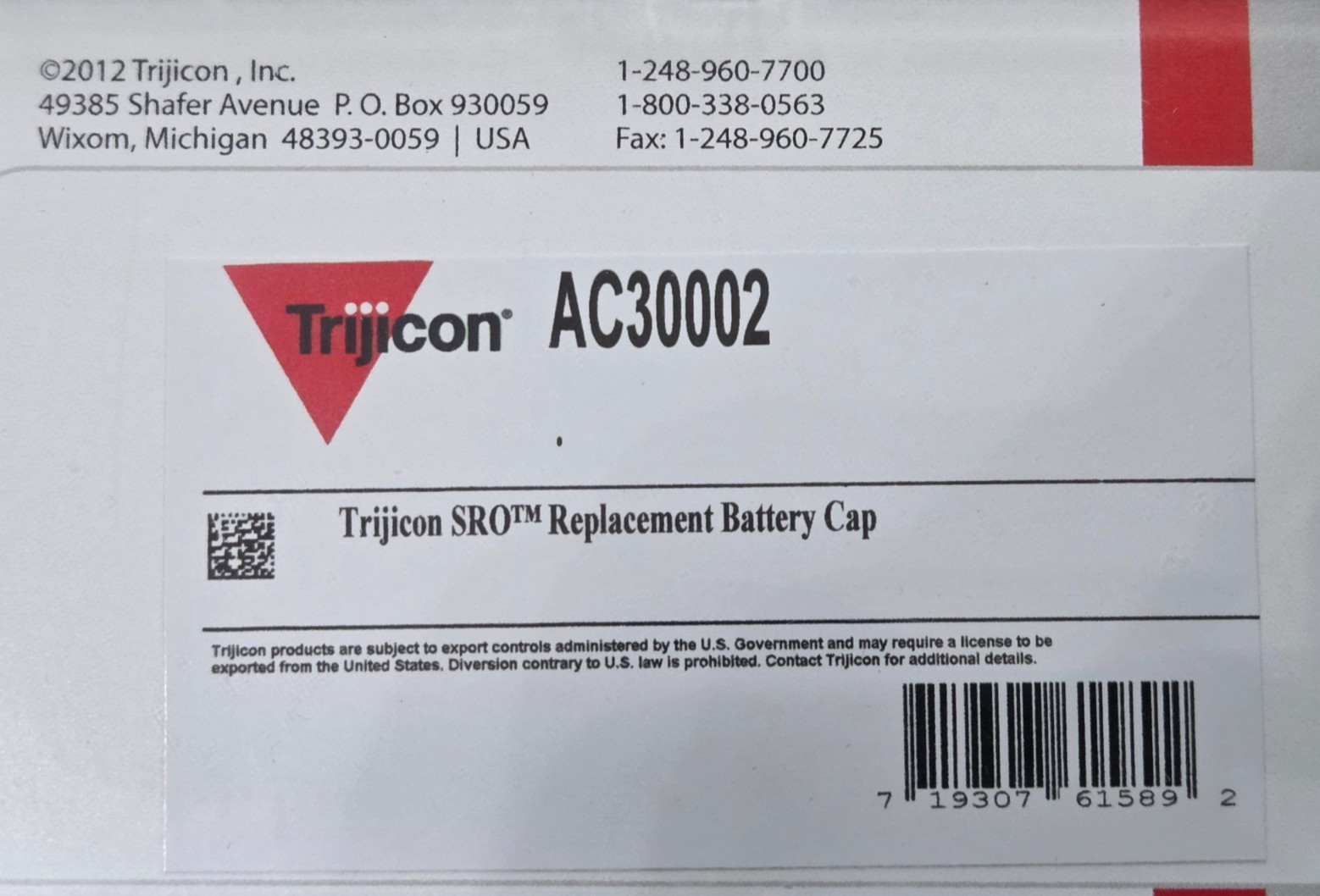 TRIJICON SRO Red Dot Replacement Battery Cap Cover AC30002 Black Rubber O-Ring