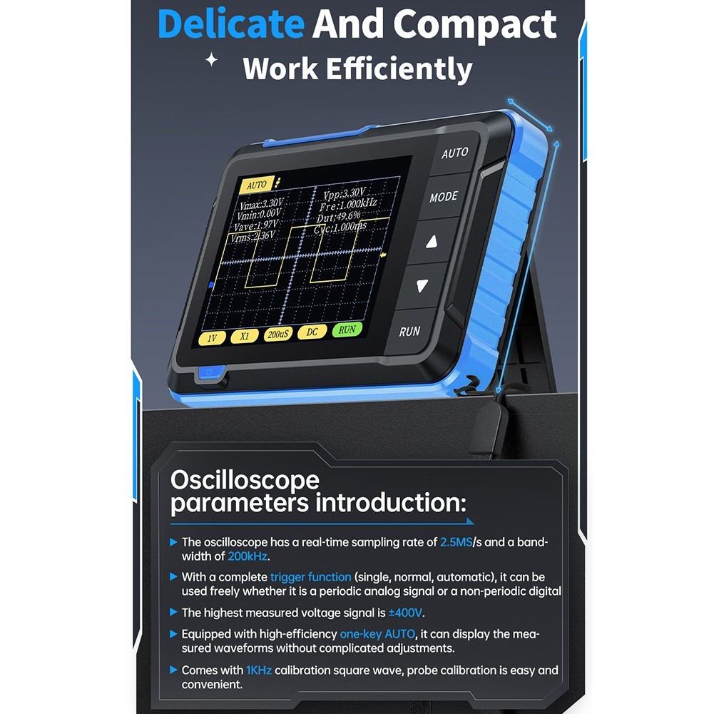 SO152 Handheld Digital Oscilloscope for Basic Testing 2 5MSas 200KHz Bandwidth