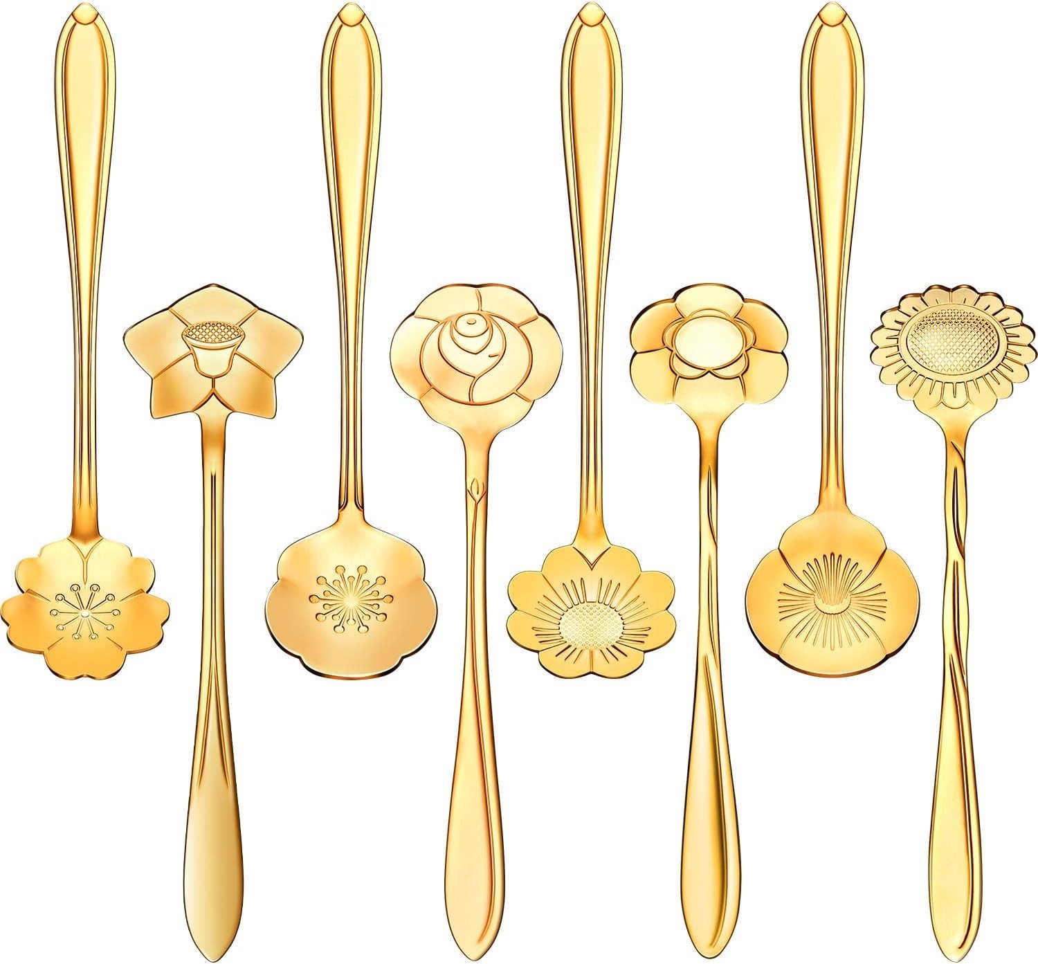 8 Pcs Flower Coffee/Tea Spoons - Stainless Steel, 8 Patterns, Fancy