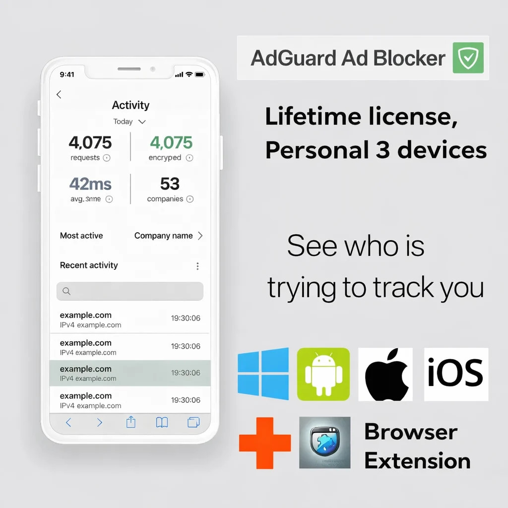 AdGuard Premium Personal Key (Lifetime / 3 Devices) - PC Mac Mobile - Global