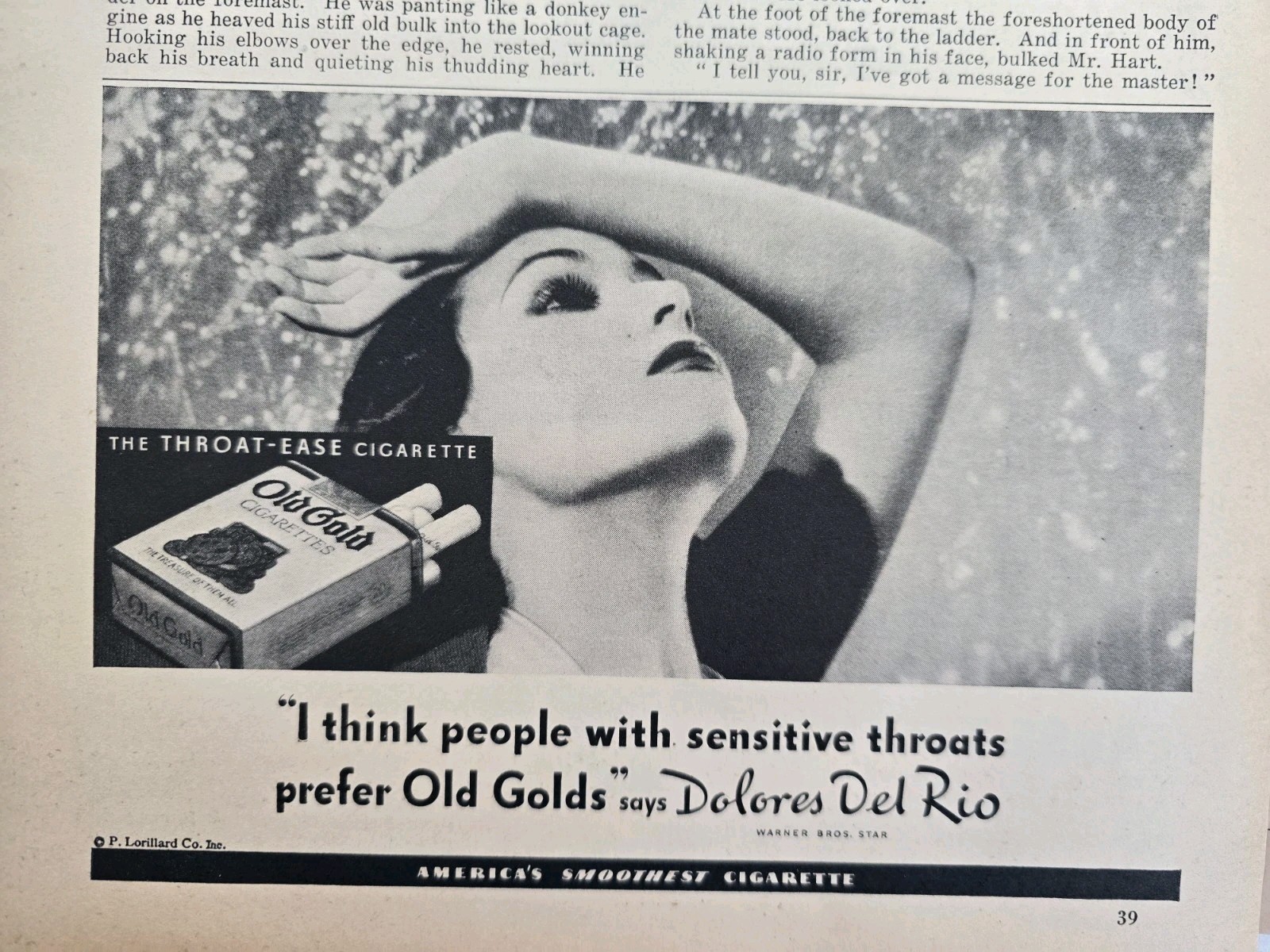 1935 Old Gold Cigarettes Dolores Del Rio prefers vintage Original Ad