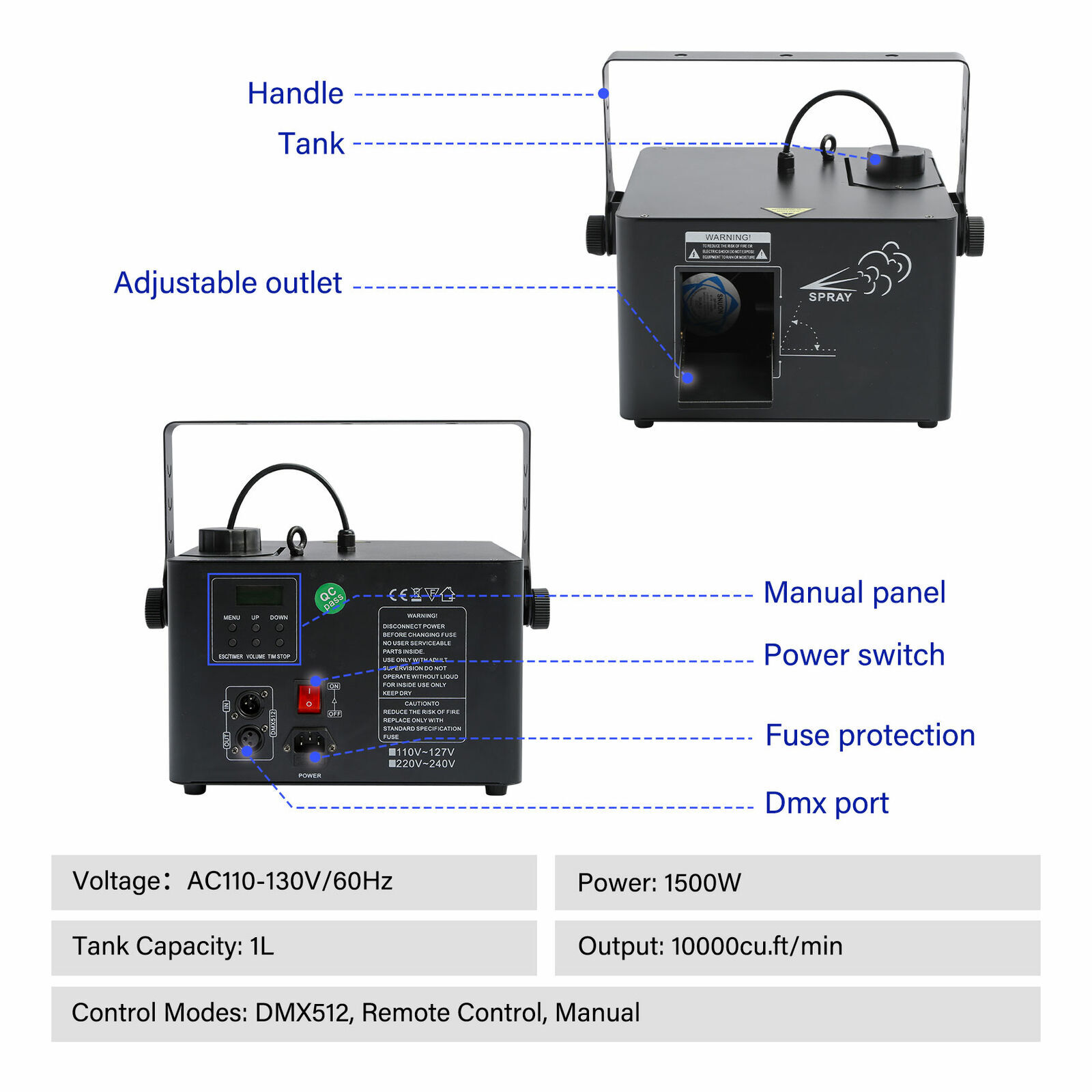 DMX 1500W Low Profile Hazer Haze Smoke Fog Machine Theater DJ Stage Effect & RC