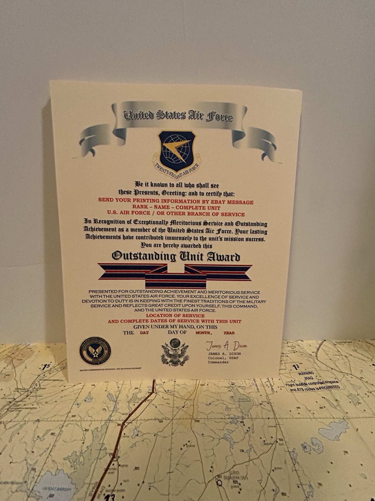 U.S. AIR FORCE / TWENTY-SECOND AIR FORCE - OUTSTANDING UNIT AWARD CERTIFICATE