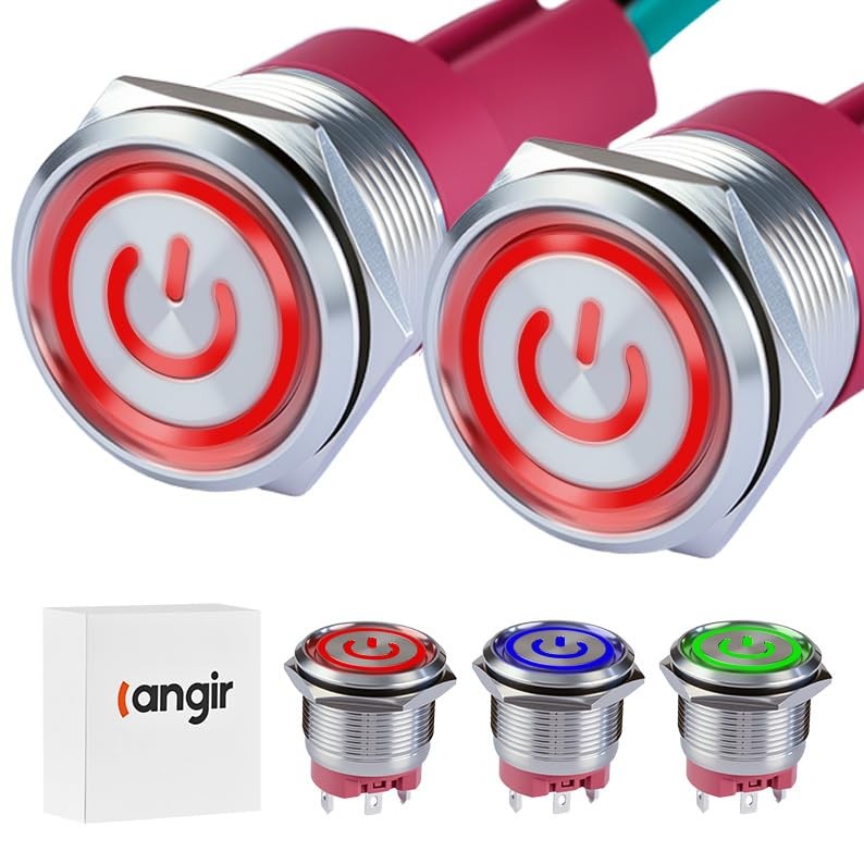 15Amp Push Button Switch，(0.866") 12V-24V Latching Push Button Switch 22mm Red