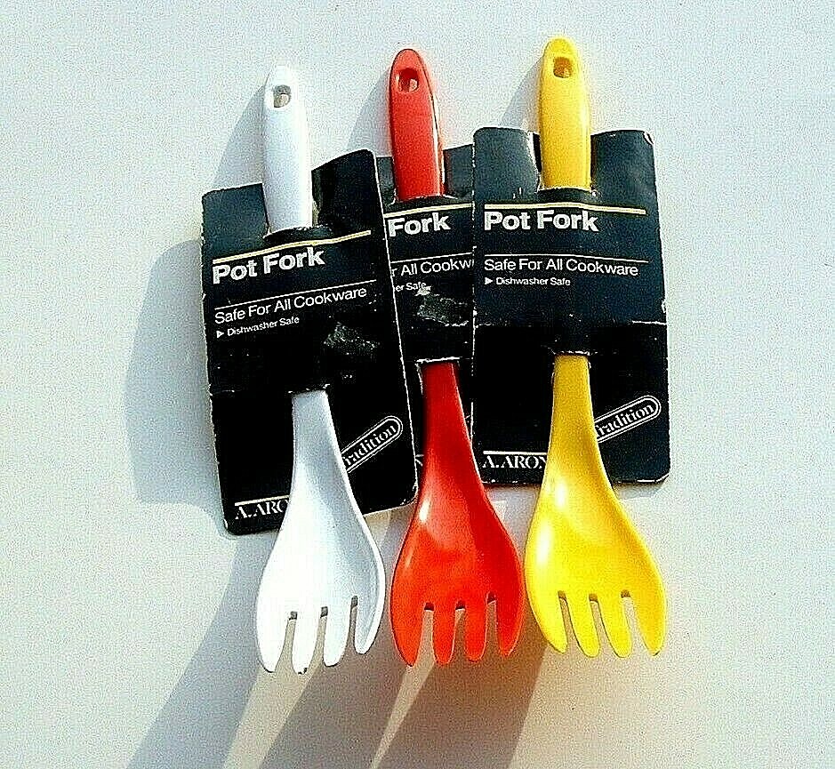 Set Of 3 Aronson Melamine Kitchen Pot Fork Red White Yellow 11inch