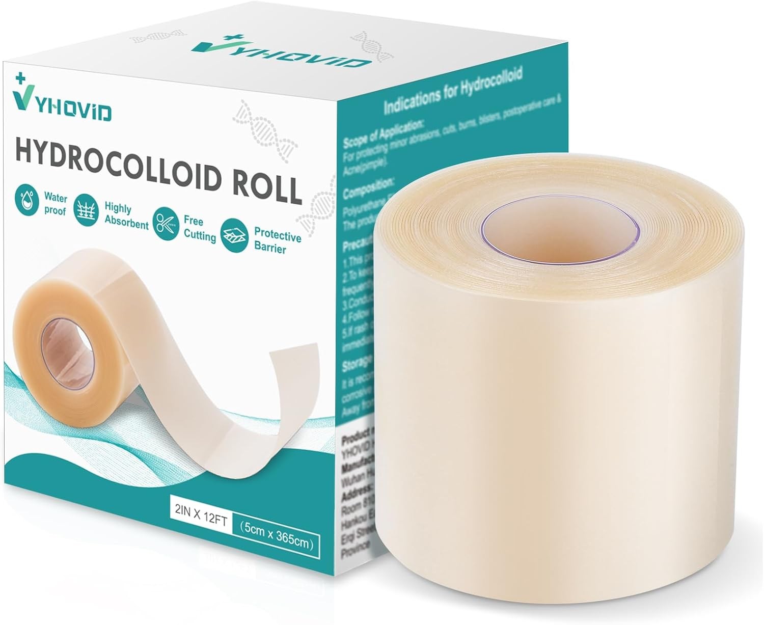 Hydrocolloid Roll for Wound Care, Patch Bandages with 2in x 12ft