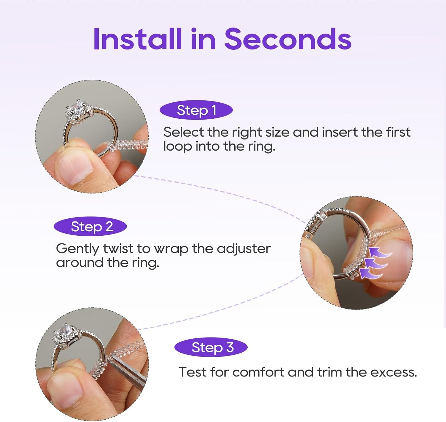 12-Pack Ring Sizer for Loose Rings, 4 Sizes Invisible Ring Size Adjuster, Spiral