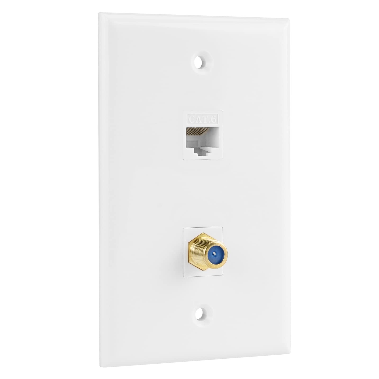 Ethernet Coax Wall Plate, 1 Port Cat 6 RJ45 Keystone and 1 Port TV Coax F Typ...