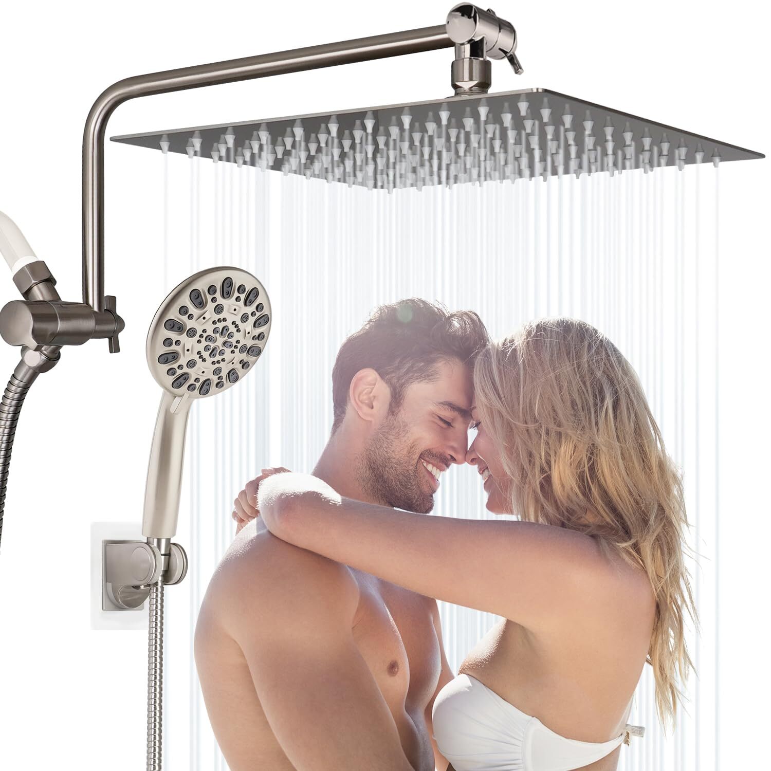 12-inch High Pressure All Metal Rainfall Shower Head with Handheld Spray Combo