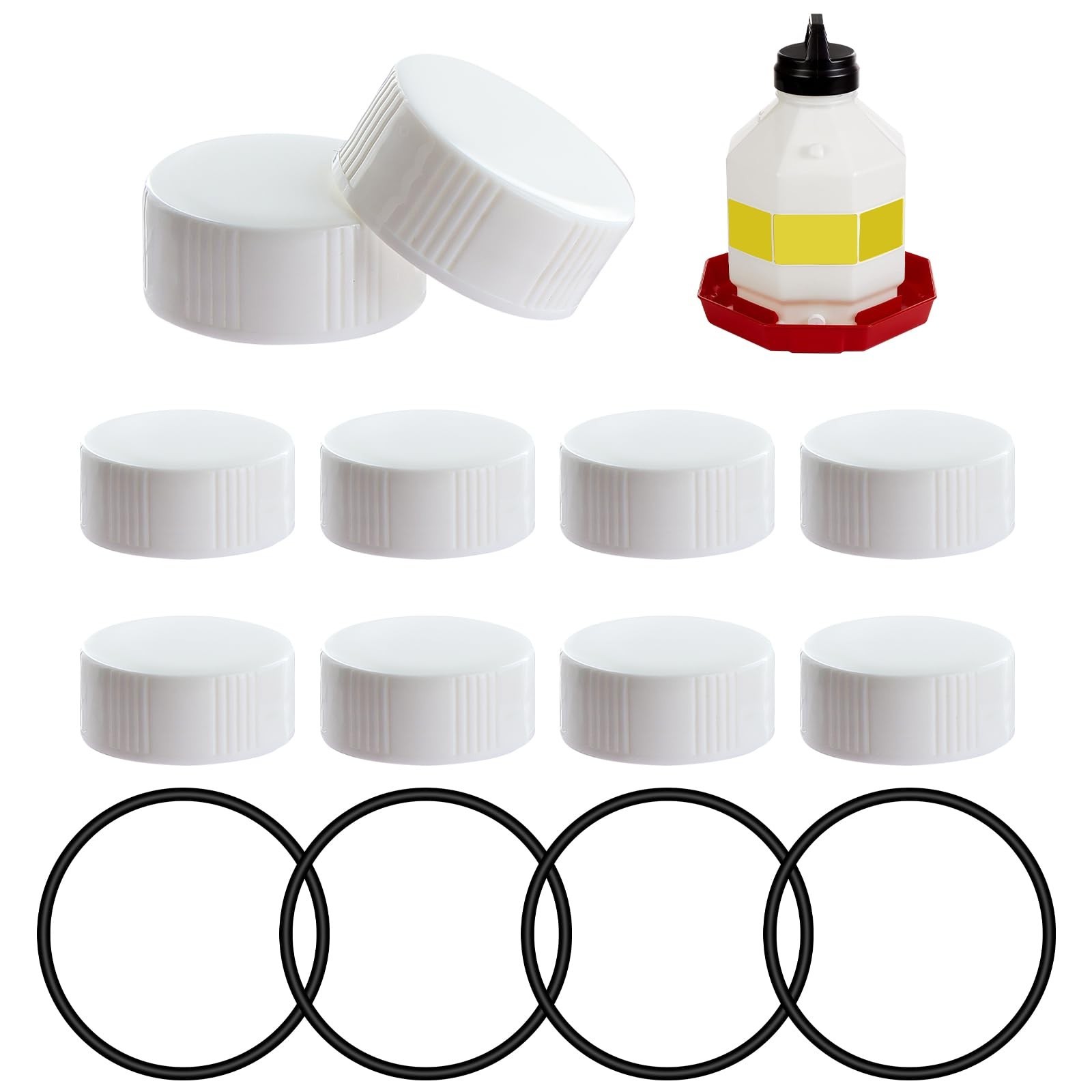 Plastic Poultry Waterer Replacement Parts Kit - 10 Caps & 4 O-Rings, Compatible