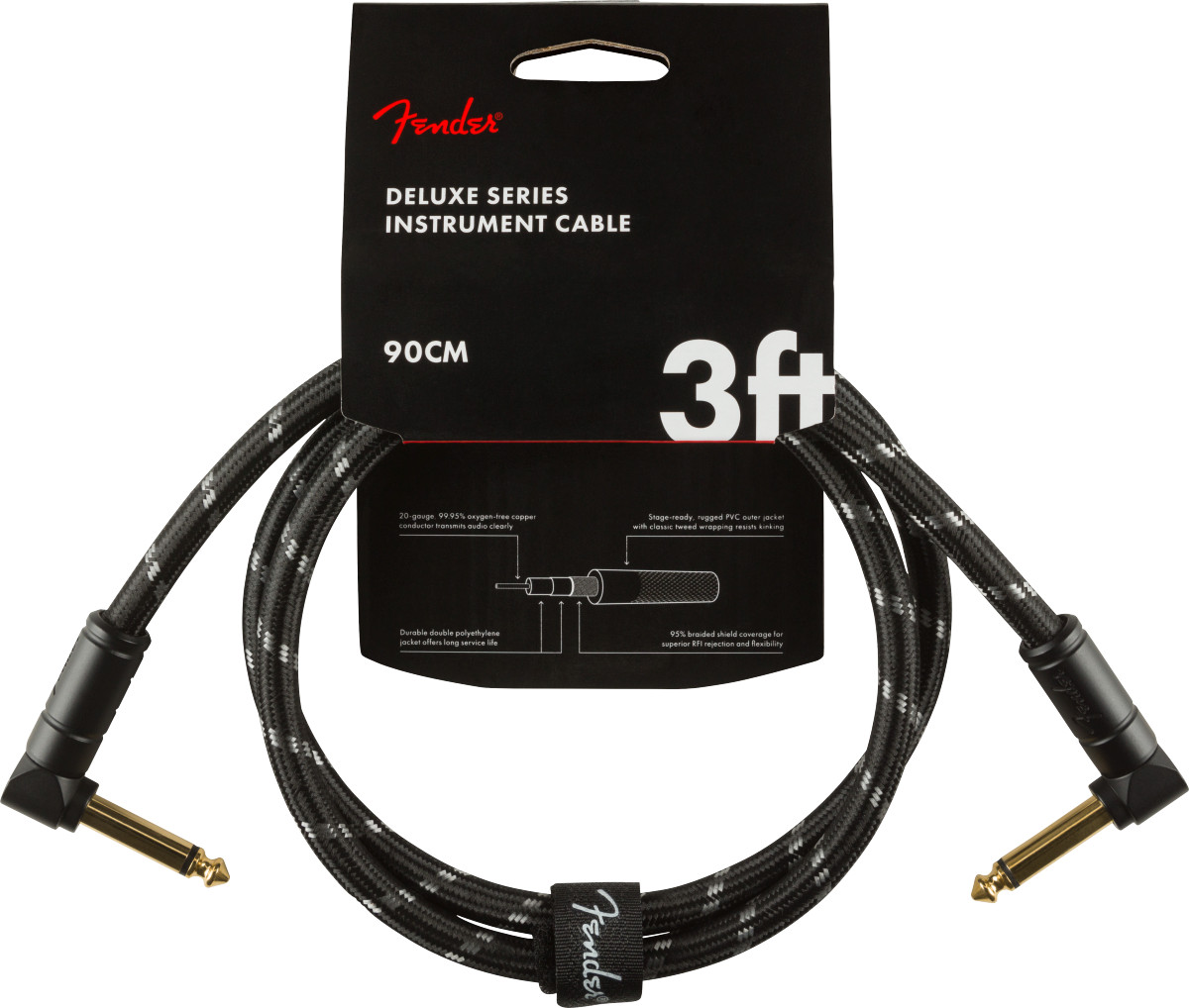 Fender® 3' Deluxe Series Black Tweed Instrument Cable Angle/Angle #0990820096