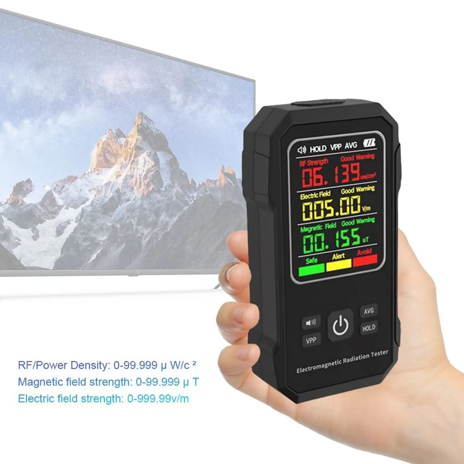 Digital Electromagnetic Field EMF Meter with Peak and Average Value Switching
