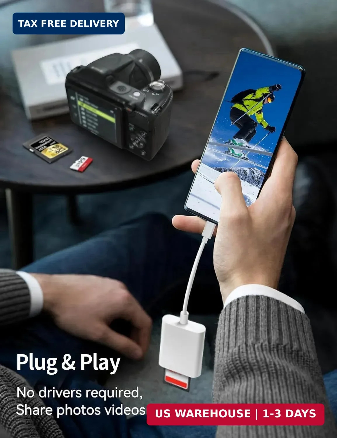 USB C SD Card Reader for iPhone 17/16/15 Series, USB-C to SD/Micro SD Memory Car